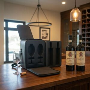 Cave Noire em Couro Natural acompanhado de 2 garrafas de vinho Barolo